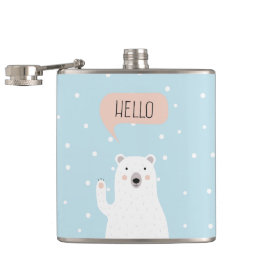 Cute Polar Beer in de sneeuw zegt Hallo Heupfles