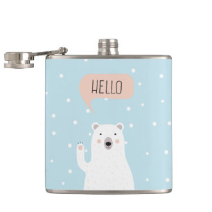 Cute Polar Beer in de sneeuw zegt Hallo Heupfles