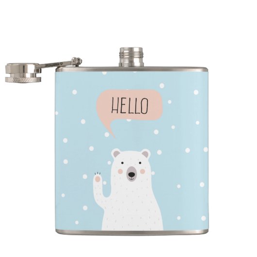 Cute Polar Beer in de sneeuw zegt Hallo Heupfles (Geopend)