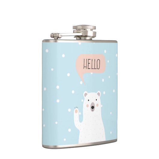 Cute Polar Beer in de sneeuw zegt Hallo Heupfles (Rechts)