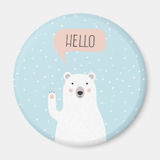 Cute Polar Beer in de sneeuw zegt Hallo Magneet (Voorkant)