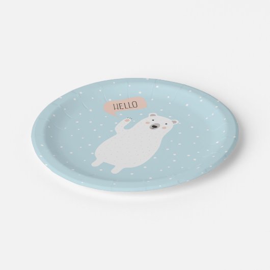 Cute Polar Beer in de sneeuw zegt Hallo Papieren Bordje (Gekanteld)