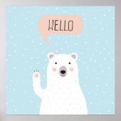 Cute Polar Beer in de sneeuw zegt Hallo Poster (Voorkant)