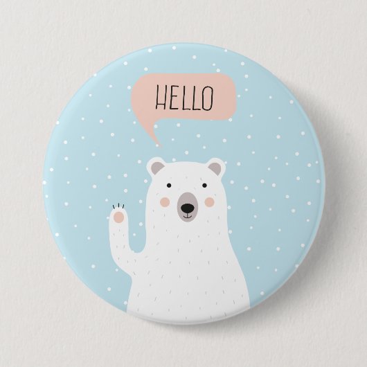 Cute Polar Beer in de sneeuw zegt Hallo Ronde Button 7,6 Cm (Voorkant)