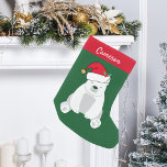 Cute Polar Beer in Santa Hat Monogram Kinder Kleine Kerstsok<br><div class="desc">Kutpolair beer kerstmis in mooi groen en rood.. Dit  dier ziet er erg schattig uit in een feestelijke rode kerstman met een kleine glimlach. Pas dit kinder cadeau aan met je eigen personalisatie onder de poolberen.</div>