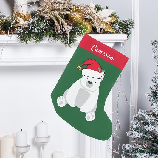 Cute Polar Beer in Santa Hat Monogram Kinder Kleine Kerstsok