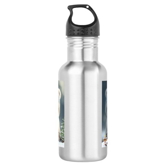 Cute Polar Beer in Sneeuwblauw Pet, gepersonalisee Waterfles (Achterkant)