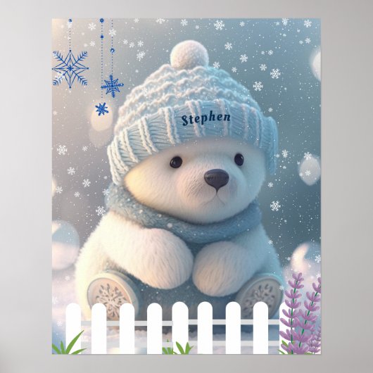 Cute Polar Beer in Sneeuwblauw Pet Scarf Custom Ar Poster (Voorkant)