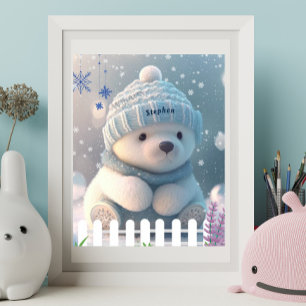Cute Polar Beer in Sneeuwblauw Pet Scarf Custom Ar Poster