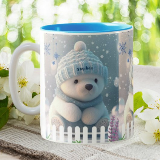 Cute Polar Beer in Sneeuwblauw Pet Scarf Custom Tweekleurige Koffiemok