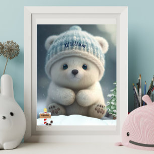 Cute Polar Beer in Sneeuwblauw Pet - Speciaal Kuns Poster