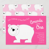 Cute Polar Beer Kinder 1e verjaardag Pink Kaart (Voorkant / Achterkant)