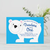 Cute Polar Beer Kinder 1e verjaardag Uitnodiging (Staand voorkant)
