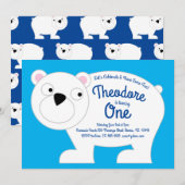 Cute Polar Beer Kinder 1e verjaardag Uitnodiging (Voorkant / Achterkant)