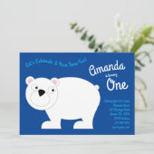 Cute Polar Beer Kinder 1e verjaardag Uitnodiging (Staand voorkant)