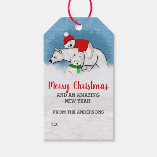 Cute Polar Beer Mam met kubieke kerst Cadeaulabel (Voorkant)