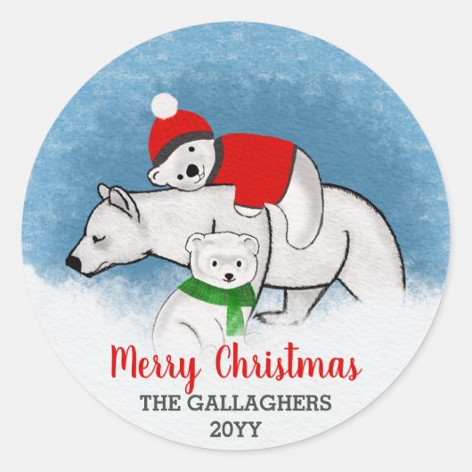 Cute Polar Beer Mam met kubieke kerst Ronde Sticker (Voorkant)