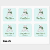 Cute Polar Beer met Green Scarf Merry Kerstmis Vierkante Sticker (Vel)