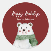 Cute Polar Beer met Green Scarf Prettige feestdage Ronde Sticker (Voorkant)