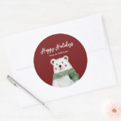 Cute Polar Beer met Green Scarf Prettige feestdage Ronde Sticker (Envelop)