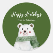 Cute Polar Beer met Green Scarf Prettige feestdage Ronde Sticker (Voorkant)