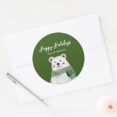 Cute Polar Beer met Green Scarf Prettige feestdage Ronde Sticker (Envelop)
