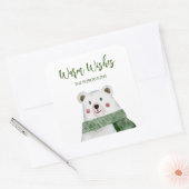 Cute Polar Beer met groene kerst Vierkante Sticker (Envelop)