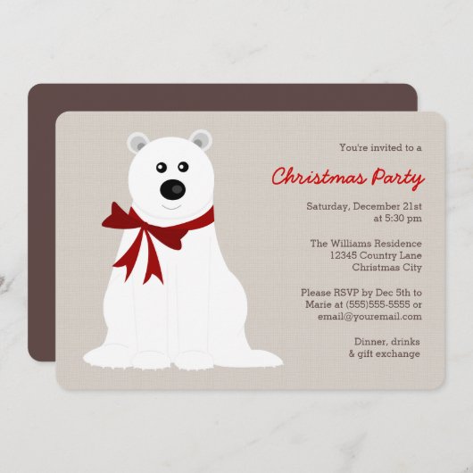 Cute Polar Beer met Red Bow-kerstfeest Kaart (Voorkant / Achterkant)
