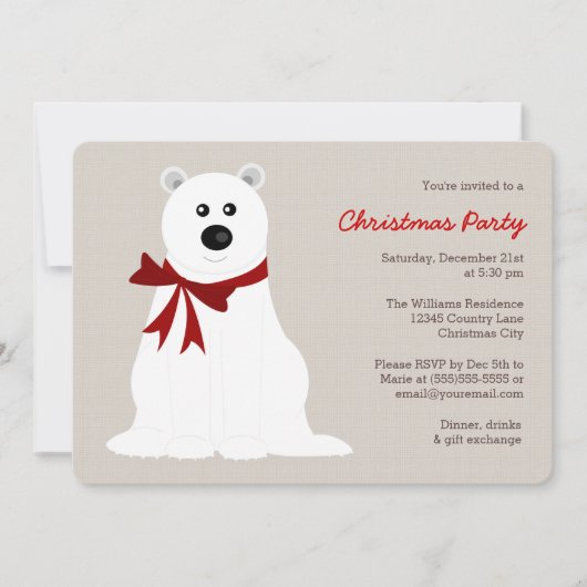 Cute Polar Beer met Red Bow-kerstfeest Kaart (Voorkant)