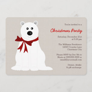 Cute Polar Beer met Red Bow-kerstfeest Kaart