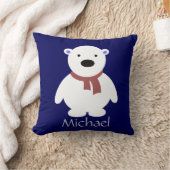 Cute Polar Beer op Navy Pillow, voeg naam toe Kussen (Deken)