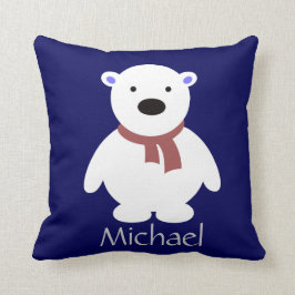 Cute Polar Beer op Navy Pillow, voeg naam toe Kussen
