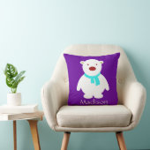 Cute Polar Beer op Paars & Aqua Pillow, voeg Naam  Kussen (Stoel)