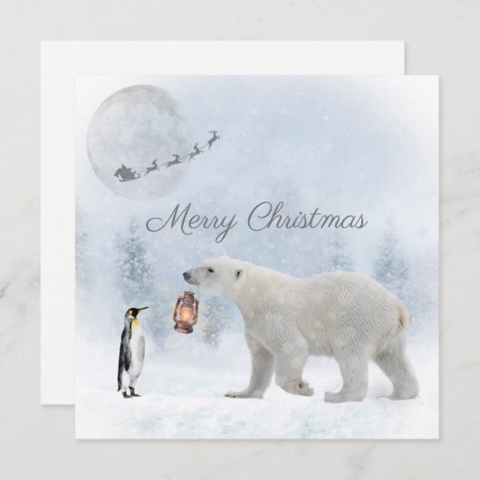 Cute Polar Beer Penguin Santa Winter Kerstmis Feestdagenkaart (Voorkant / Achterkant)