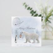 Cute Polar Beer Penguin Santa Winter Kerstmis Feestdagenkaart (Staand voorkant)