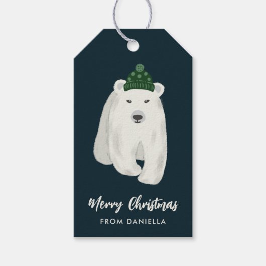 Cute Polar Beer Persoonlijk kerstfeest Cadeaulabel (Voorkant)