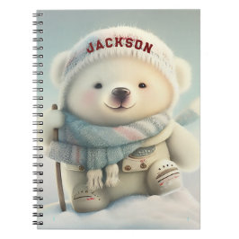 Cute Polar Beer Skiing Snowflake Winter Wonderland Notitieboek