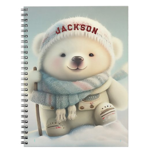 Cute Polar Beer Skiing Snowflake Winter Wonderland Notitieboek (Voorkant)