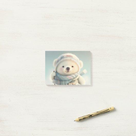 Cute Polar Beer Skiing Snowflake Winter Wonderland Post-it® Notes (Op bureau)