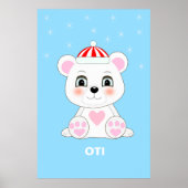 Cute Polar Beer & Snowflakes op Columbia Blue Poster (Voorkant)