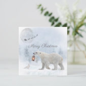 Cute Polar Beer Wild Pigeon Kerstwinter Feestdagenkaart (Staand voorkant)