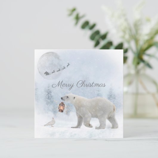Cute Polar Beer Wild Pigeon Kerstwinter Feestdagenkaart (Staand voorkant)