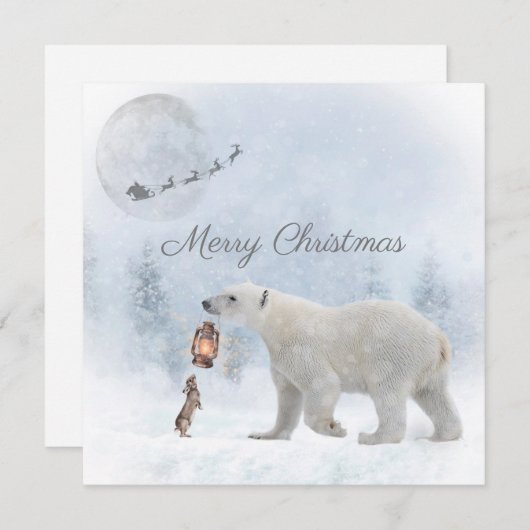 Cute Polar Beer Wild Rabbit Kerstwinter Feestdagenkaart (Voorkant / Achterkant)