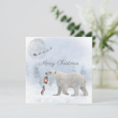 Cute Polar Beer Wild Rabbit Kerstwinter Feestdagenkaart (Staand voorkant)