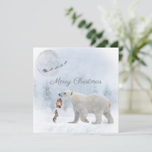 Cute Polar Beer Wild Rabbit Kerstwinter Feestdagenkaart (Staand voorkant)