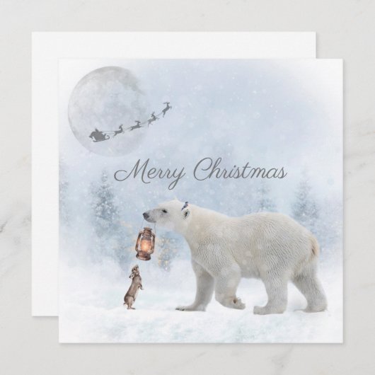 Cute Polar Beer Wild Rabbit Kerstwinter Feestdagenkaart (Voorkant / Achterkant)