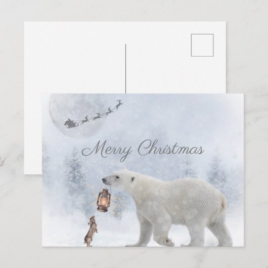 Cute Polar Beer Wild Rabbit Kerstwinter Feestdagenkaart (Voorkant / Achterkant)