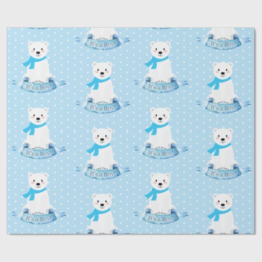 Cute Polar Beer Winter Baby Boy Blue Cadeaupapier (Vlak)