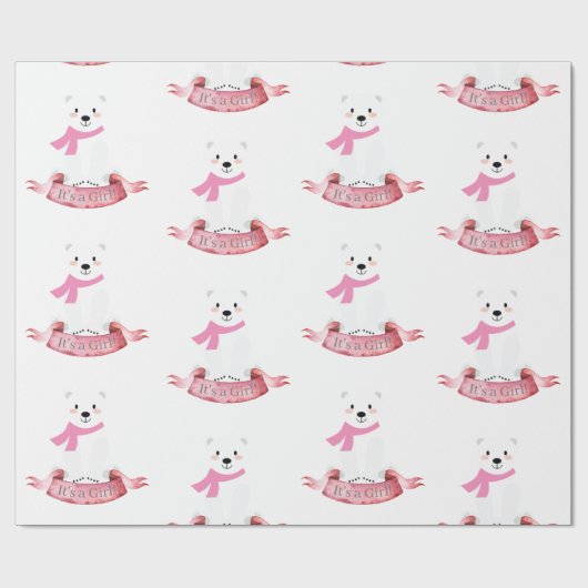 Cute Polar Beer Winter Baby Girl Roze Cadeaupapier (Vlak)