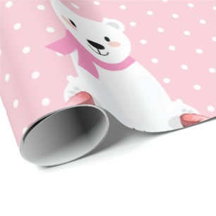 Cute Polar Beer Winter Baby Girl Roze Cadeaupapier